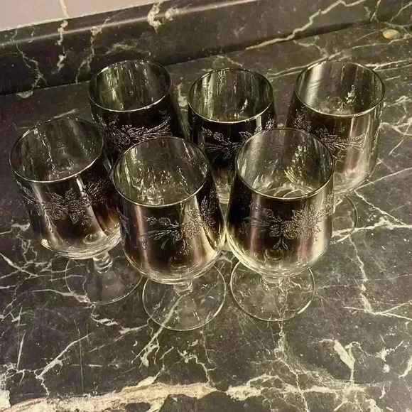 6 Vintage Silver Fade Wine Glasses Ombre WineGlasses, Leaf design made in France - Picture 10 of 14